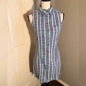 Levi's Blue and White Plaid Button-Up Mini Dress